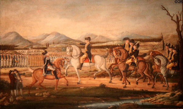 Washington Reviewing Western Army at Fort Cumberland, Maryland painting (after 1795) attrib. Frederick Kemmelmeyer at Metropolitan Museum of Art. New York, NY.