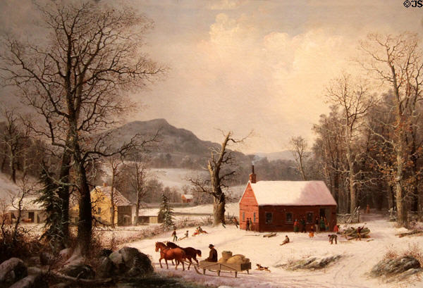 Red Schoolhouse (Country Scene) painting (1850-60) by George Henry Durrie at Metropolitan Museum of Art. New York, NY.