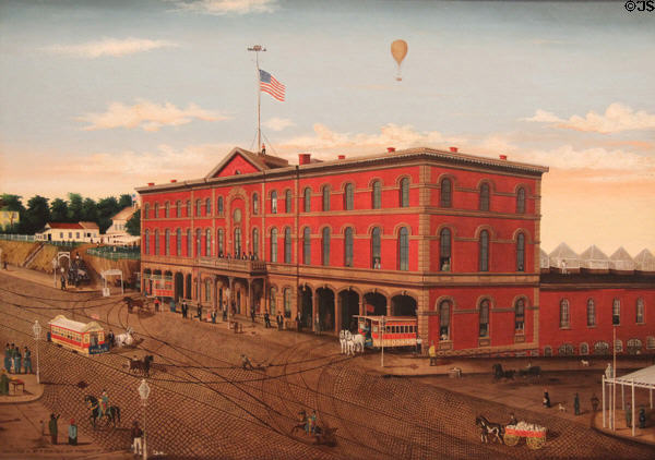 Third Avenue Railroad Depot painting (c1859-60) by William H. Schenck at Metropolitan Museum of Art. New York, NY.