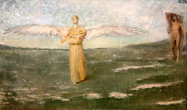 Tobias & the Angel painting (1887) by Thomas Wilmer Dewing at Metropolitan Museum of Art. New York, NY.