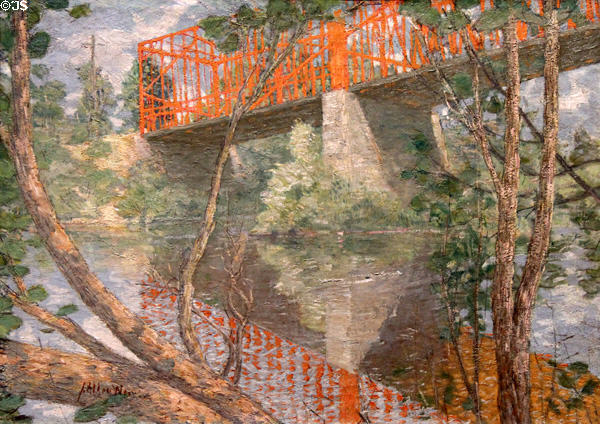 Red bridge painting (1895) by J. Alden Weir at Metropolitan Museum of Art. New York, NY.