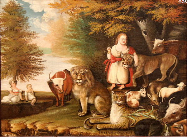 Peaceable Kingdom painting (c1830-2s) by Edward Hicks at Metropolitan Museum of Art. New York, NY.