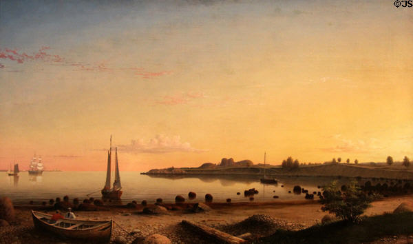 Stage Fort across Gloucester Harbor painting (1862) by Fitz Henry Lane at Metropolitan Museum of Art. New York, NY.