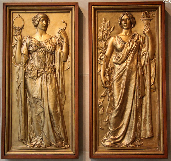 Truth & Research plaster models for Library of Congress doors (1896-8) by Olin Levi Warner & Herbert Adams at Metropolitan Museum of Art. New York, NY.