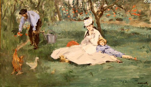 Monet Family in Their Garden at Argenteuil painting (1874) by Édouard Manet at Metropolitan Museum of Art. New York, NY.