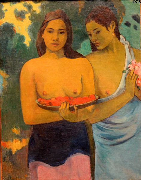 Two Tahitian Women painting (1899) by Paul Gauguin at Metropolitan Museum of Art. New York, NY.