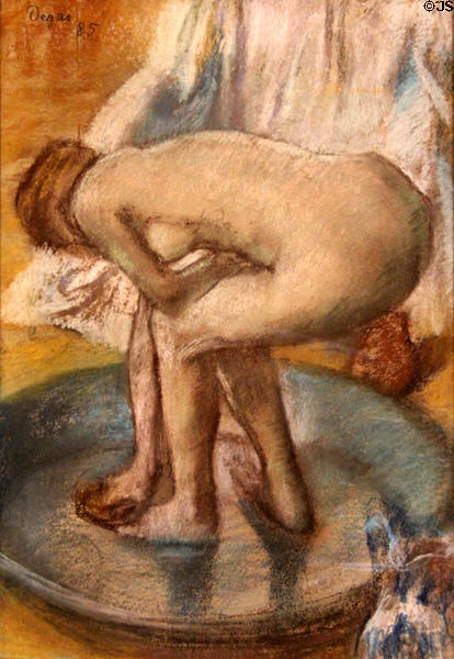 Woman Bathing in a Shallow Tub painting (1885) by Edgar Degas at Metropolitan Museum of Art. New York, NY.