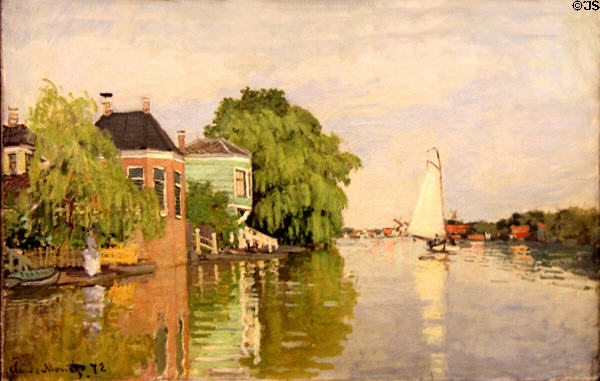 Houses on the Achterzaan painting (1871) by Claude Monet at Metropolitan Museum of Art. New York, NY.