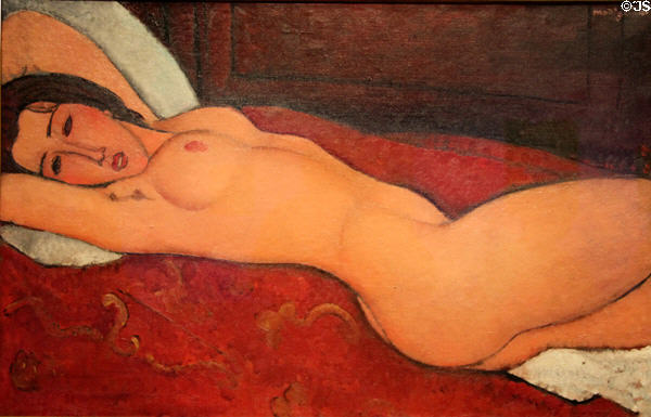 Reclining nude painting (1917) by Amedeo Modigliani at Metropolitan Museum of Art. New York, NY.