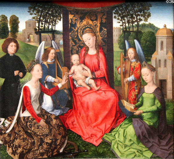 Virgin & Child with Sts Catherine of Alexandria & Barbara painting (early 1480s) by Hans Memling at Metropolitan Museum of Art. New York, NY.