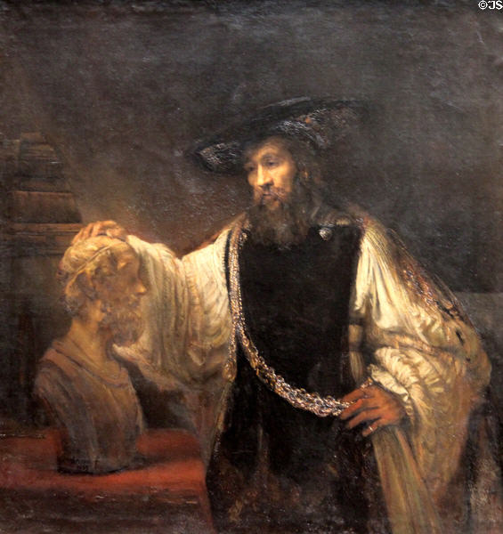 Aristotle with a Bust of Homer painting (1653) by Rembrandt at Metropolitan Museum of Art. New York, NY.