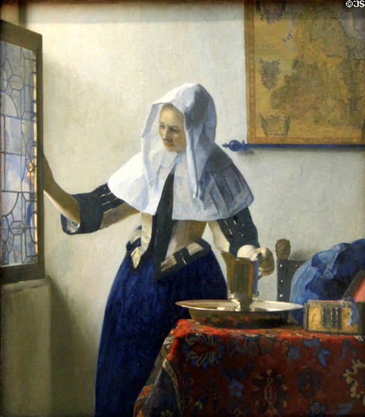 Young Woman with a Water Pitcher painting (c1662) by Johannes Vermeer at Metropolitan Museum of Art. New York, NY.
