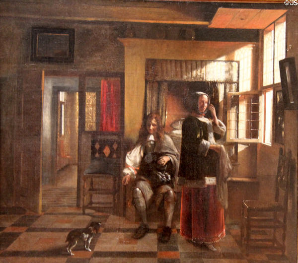 Interior with Young Couple painting (prob. c1662-5) by Pieter de Hooch at Metropolitan Museum of Art. New York, NY.