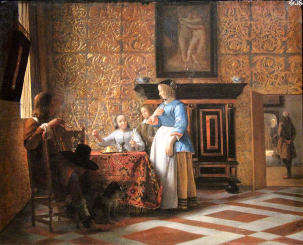 Leisure time in an Elegant Setting painting (c1663-5) by Pieter de Hooch at Metropolitan Museum of Art. New York, NY.