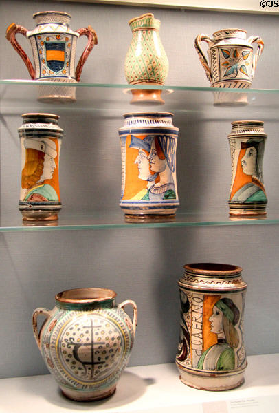Collection of Italian ceramic pharmacy jars (15thC) at Metropolitan Museum of Art. New York, NY.