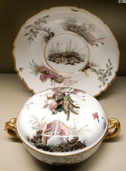 Porcelain bowl & stand decorated with seafood (c1752-3) by Royal Porcelain of Vincennes at Metropolitan Museum of Art. New York, NY.