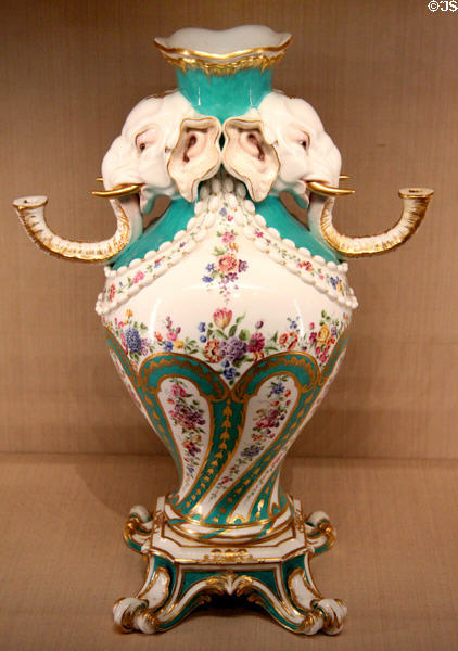 Sevres porcelain vase in form of elephant heads (c1758) by Jean-Claude Duplessis at Metropolitan Museum of Art. New York, NY.