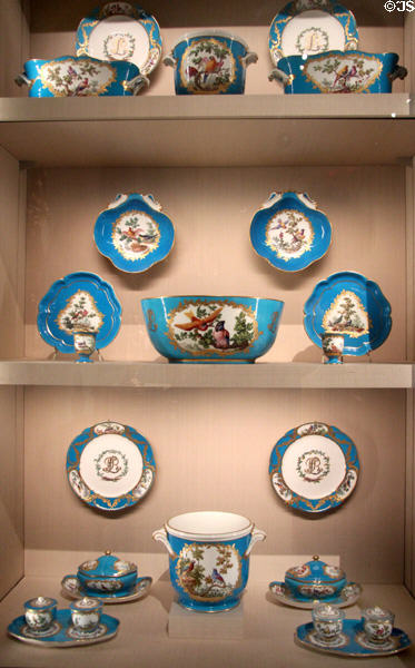Sèvres porcelain dessert service dishes with exotic birds (c1771-2) by several artists at Metropolitan Museum of Art. New York, NY.