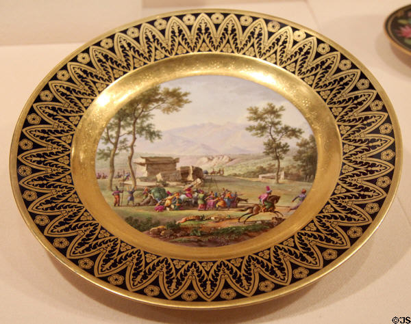 Sèvres porcelain plate with Syrian scene near Baalbek (1814) by Nicolas-Antoine le Bel as part of series started by Napoleon I featuring French empire at Metropolitan Museum of Art. New York, NY.