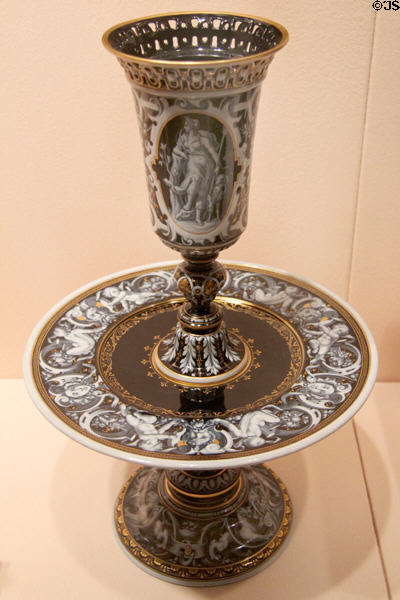 Porcelain neoclassical centerpiece (1866) made by Minton & Co. of Stoke-on-Trent, England at Metropolitan Museum of Art. New York, NY.
