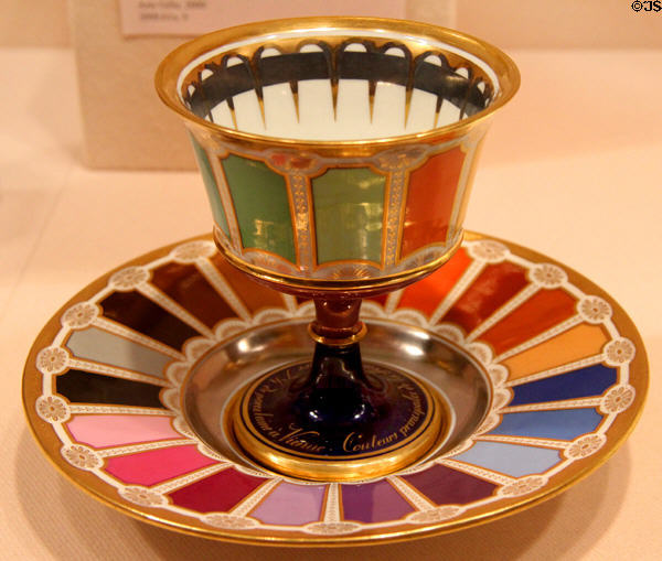 Porcelain goblet & saucer (1804) showing main colors used by Vienna factory of Imperial Porcelain Manufactory at Metropolitan Museum of Art. New York, NY.