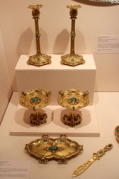 Desk set of bronze & malachite (1851) by Charles Asprey of London (exhibited at Crystal Palace expo) at Metropolitan Museum of Art. New York, NY.