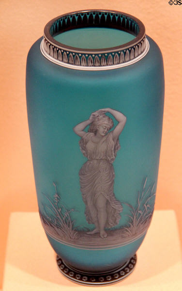 Two-layered glass vase (c1890) cameo cut by George Woodall for Thomas Webb & Sons of Stourbridge, England at Metropolitan Museum of Art. New York, NY.