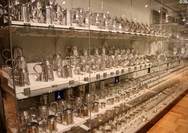 Collection of antique American silver at Metropolitan Museum of Art. New York, NY.