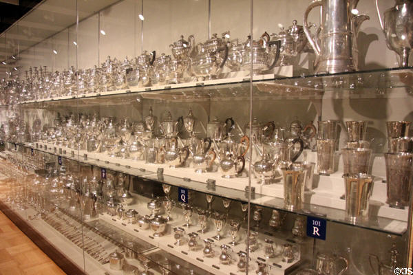 Collection of antique American silver at Metropolitan Museum of Art. New York, NY.