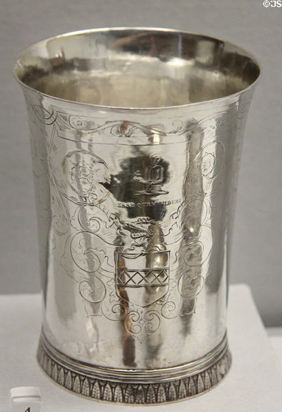 Silver beaker (c1670) by John Hull & Robert Sanderson Sr. from Boston at Metropolitan Museum of Art. New York, NY.