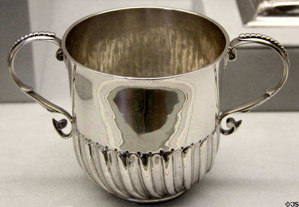 Silver caudle cup (1705-15) by William Cowell Sr. of Boston at Metropolitan Museum of Art. New York, NY.