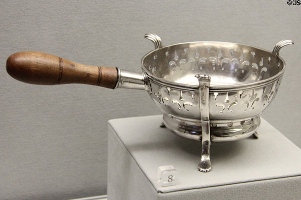 Silver chafing dish (c1725) by Peter Van Dyck of New York City at Metropolitan Museum of Art. New York, NY.