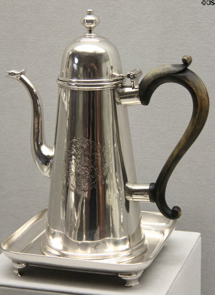 Silver coffeepot & salver (1725-35) by Charles Le Roux of New York City at Metropolitan Museum of Art. New York, NY.
