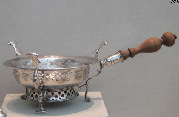 Silver chafing dish (1740-45) by John Burt of Boston at Metropolitan Museum of Art. New York, NY.