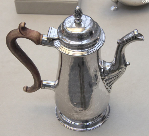 Silver coffeepot (1745-60) by Samuel Edwards of Boston at Metropolitan Museum of Art. New York, NY.