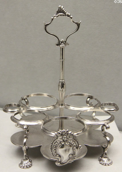 Silver cruet stand (1765-76) by Myer Myers of New York City at Metropolitan Museum of Art. New York, NY.