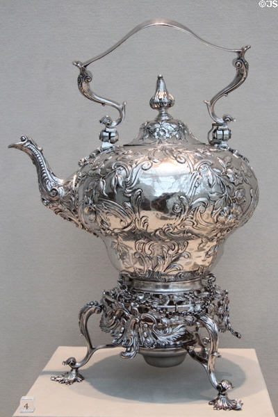 Rococo teakettle & stand (1762-3) by Benjamin Brewood II of London, England at Metropolitan Museum of Art. New York, NY.