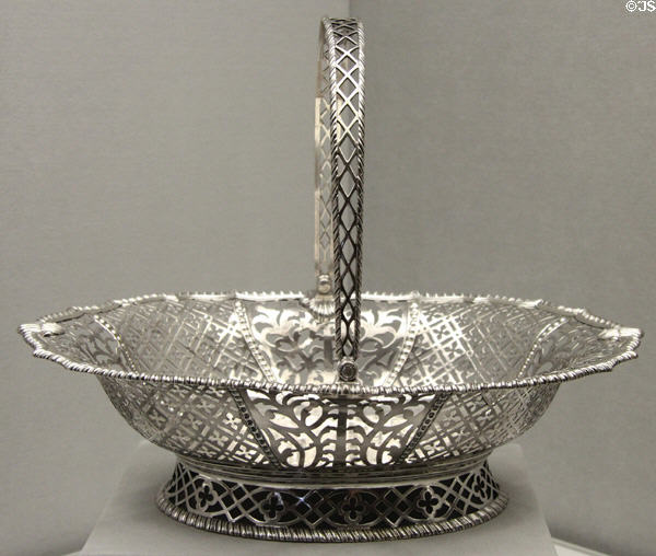 Silver lacy basket (1770-6) by Myer Myers of New York City at Metropolitan Museum of Art. New York, NY.