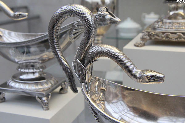 Snake handle detail of silver sauceboat (c1815) by Anthony Rasch of Philadelphia at Metropolitan Museum of Art. New York, NY.