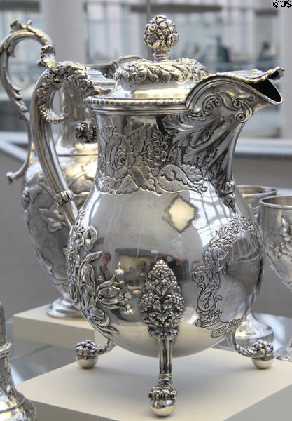 Silver Rococo revival covered ewer (c1827) by Frederick Marquand of New York City at Metropolitan Museum of Art. New York, NY.