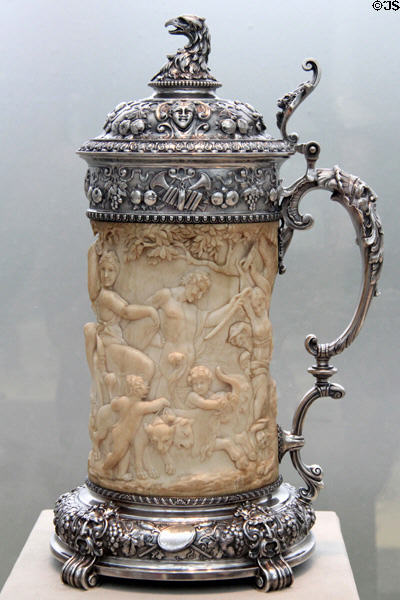 Silver & ivory Germanic style tankard (1898) by Gorham Manuf. Co., Providence, RI at Metropolitan Museum of Art. New York, NY.
