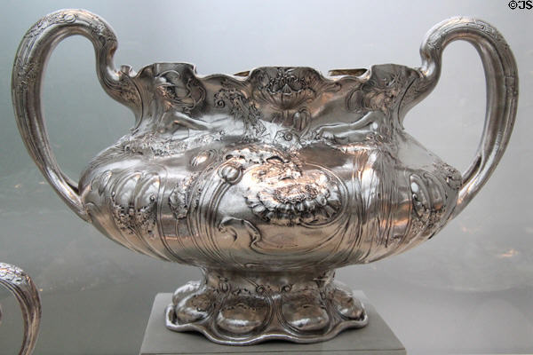 Silver Art Nouveau punch bowl (1901) by Gorham Manuf. Co., Providence, RI at Metropolitan Museum of Art. New York, NY.