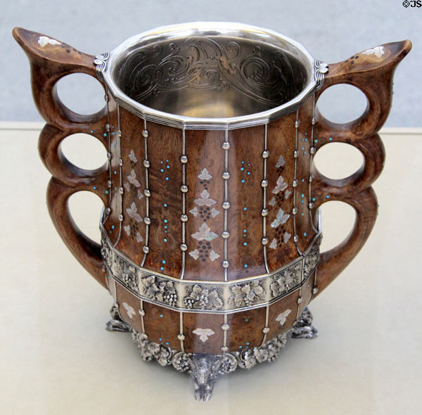 Wood, silver, mother of pearl Viking-style cup (1893) by Tiffany & Co. of New York City (displayed at World's Columbian Exposition) at Metropolitan Museum of Art. New York, NY.