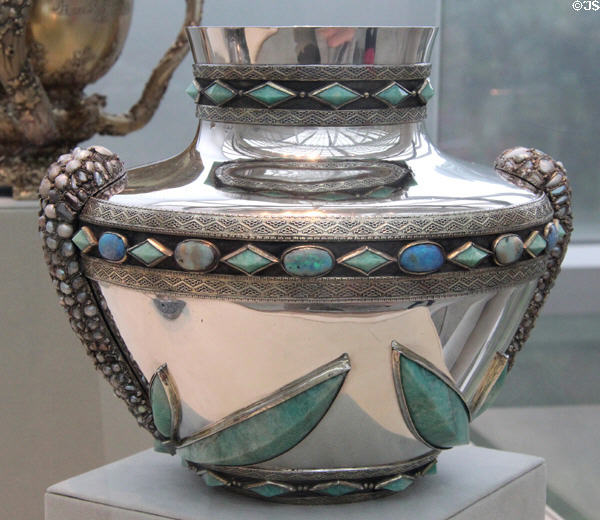 Silver & precious stones vase (1900) by Tiffany & Co. of New York City (displayed at Expos of Paris 1900 & Buffalo 1901) at Metropolitan Museum of Art. New York, NY.