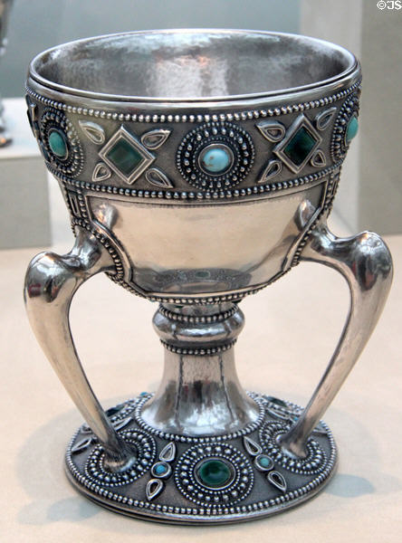 Silver & glass Tyg cup (c1905) by Louis C. Tiffany of Tiffany Studios, New York City at Metropolitan Museum of Art. New York, NY.