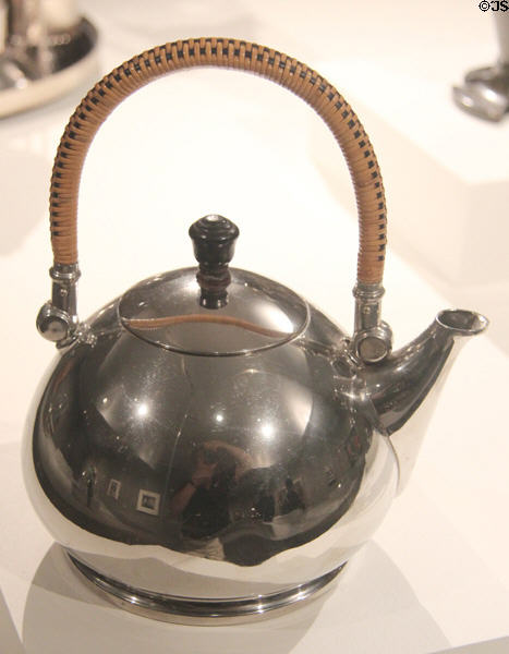 Nickel-plated brass tea kettle (c1908) by Peter Behrens for AEG, Germany at Metropolitan Museum of Art. New York, NY.