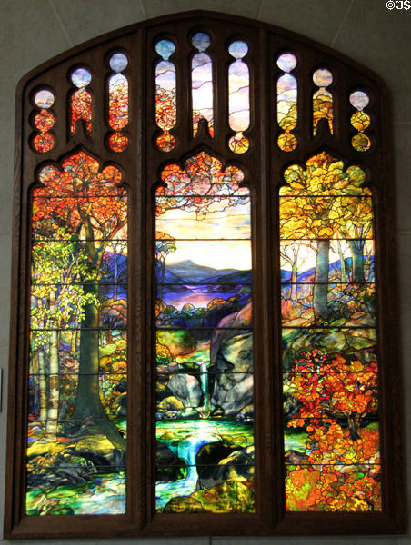 Autumn Landscape leaded Favrile glass window (1923-4) attrib. Agnes Northrop of Tiffany Studios, New York City at Metropolitan Museum of Art. New York, NY.