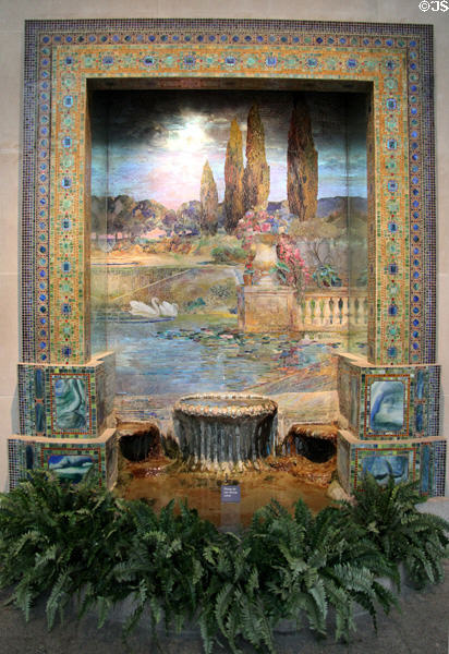 Garden landscape mosaic & fountain (c1915) by Louis C. Tiffany of Tiffany Studios, New York City at Metropolitan Museum of Art. New York, NY.