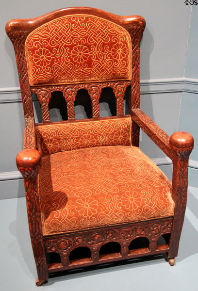 Embroidered oak armchair (c1891-2) by Louis C. Tiffany & Samuel Colman at Metropolitan Museum of Art. New York, NY.