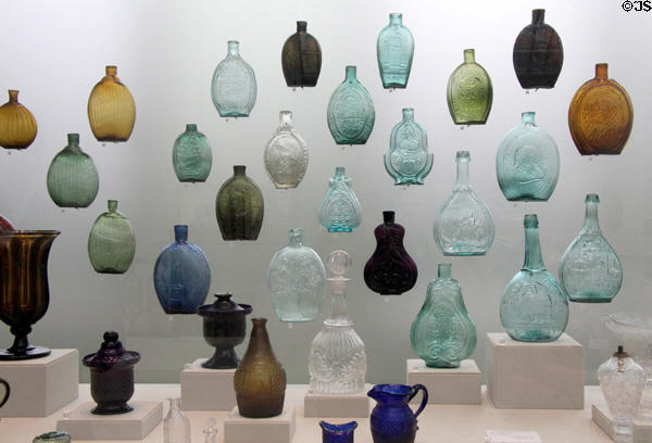 Collection of American blown-molded glass (1810-75) at Metropolitan Museum of Art. New York, NY.